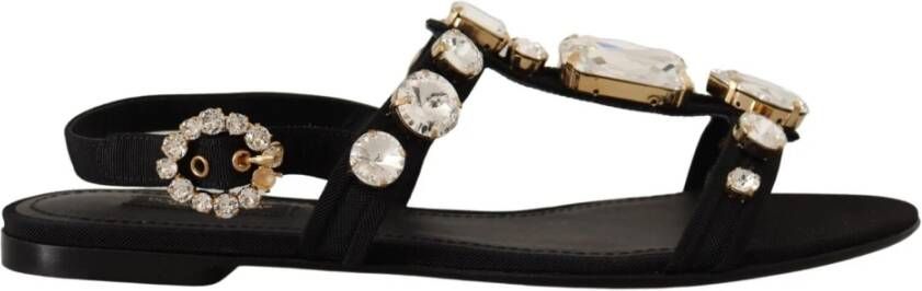 Dolce & Gabbana Zwarte Kristal Flats Sandalen Schoenen Black Dames