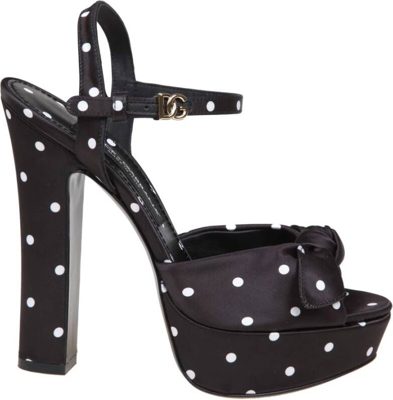 Dolce & Gabbana Polka Dot Platform Sandal Zwart Wit Black Dames