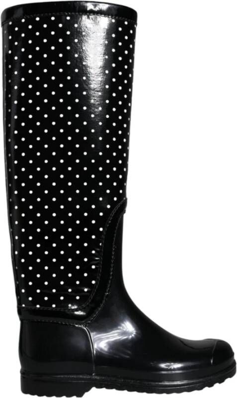 Dolce & Gabbana Polka Dot Rubber Kniehoge Laarzen Black Dames