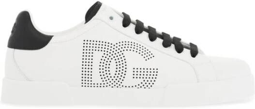 Dolce & Gabbana Portofino Leren Sneakers met Geperforeerd Logo White Heren