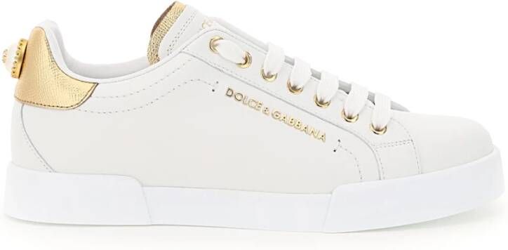 Dolce & Gabbana Portofino leren sneakers met parel White Dames