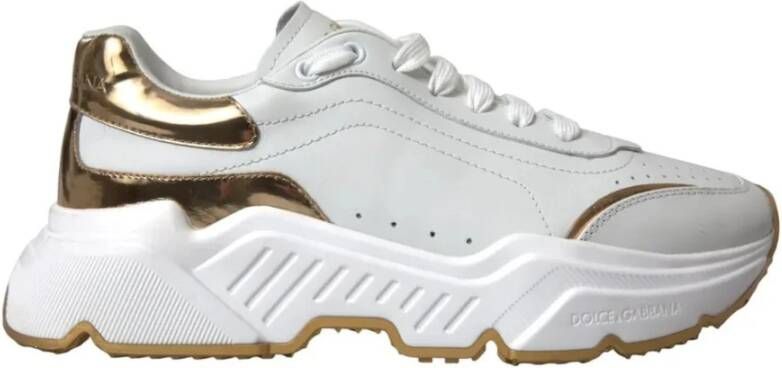 Dolce & Gabbana Portofino Leren Sneakers Wit Goud White Heren