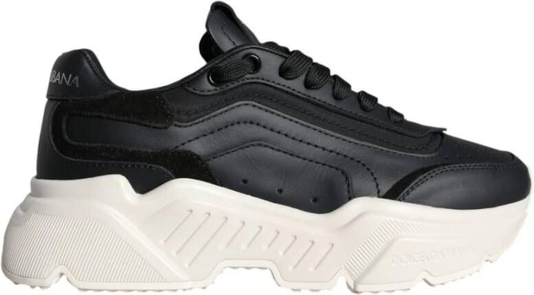 Dolce & Gabbana Portofino Leren Sneakers Zwart Wit Black Dames