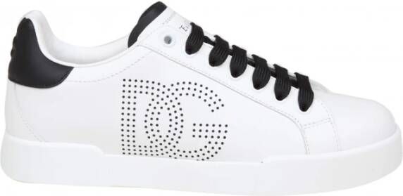 Dolce & Gabbana Portofino Line Leren Sneakers Zwart Wit White Dames