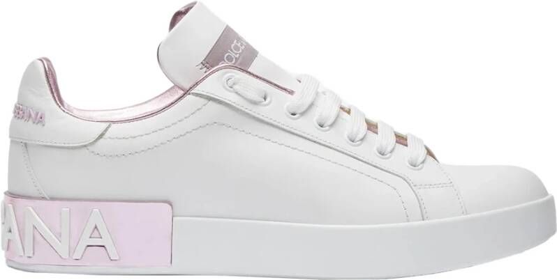 Dolce & Gabbana Portofino Sneaker van kalfsnappaleer White Dames