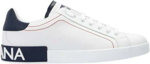 Dolce & Gabbana Portofino Sneakers Leren Sneakers met Baroklogo White Heren