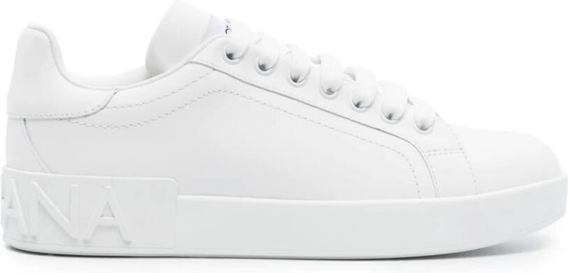 Dolce & Gabbana Witte Leren Sneakers met Ingegraveerd Logo White Dames