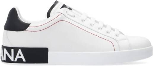 Dolce & Gabbana Portofino Sneakers Leren Sneakers met Baroklogo White Heren