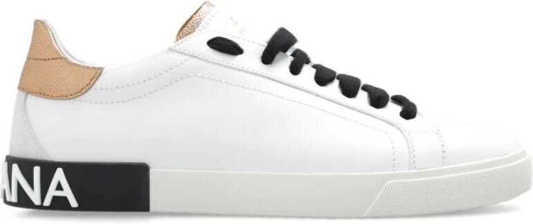 Dolce & Gabbana Witte Zwarte en Goudkleurige Portofino Lage Sneakers White Dames