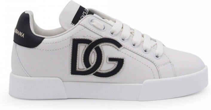 Dolce & Gabbana Witte Leren Sneakers Ronde Neus Vetersluiting White Dames