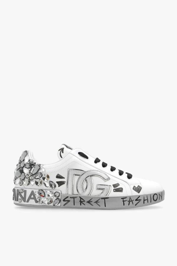 Dolce & Gabbana Wit Zilver Leren Sneakers Logo Details White Heren