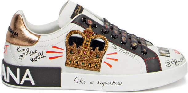 Dolce & Gabbana Portofino sneakers in printed nappa calfskin with patch Wit Heren