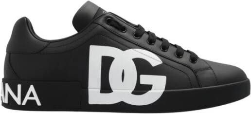 Dolce & Gabbana Zwarte Sneakers Ronde Neus Logo Print Black Heren