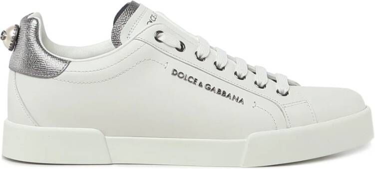 Dolce & Gabbana Portofino Wit Zilver Leren Sneakers White Dames