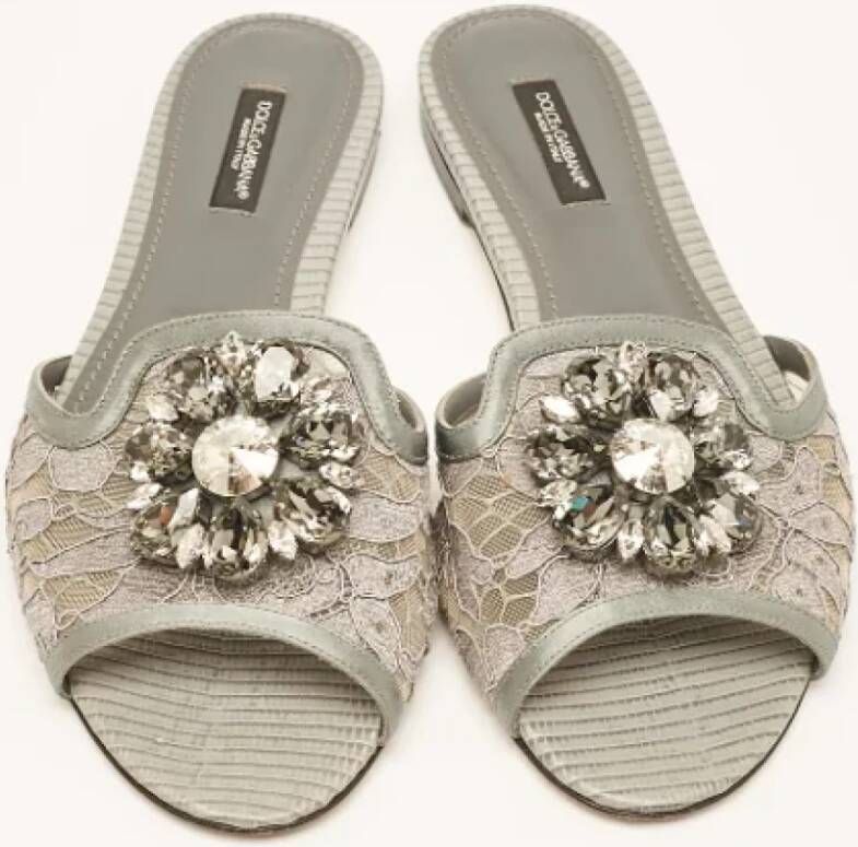 Dolce & Gabbana Pre-owned Lace flats Gray Dames