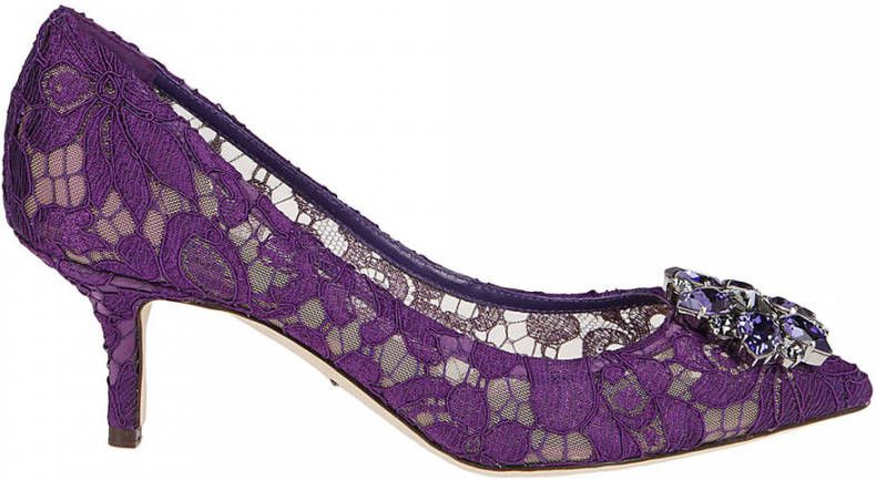 Dolce & Gabbana Paarse Kant Kristalversierde Pumps Purple Dames