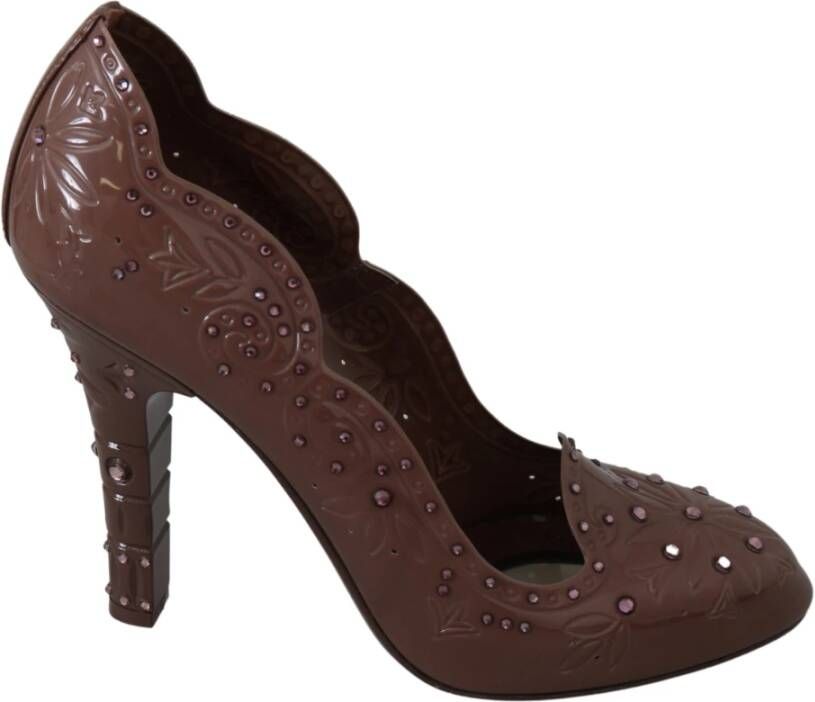 Dolce & Gabbana Bloemenkristalhakken Cinderella Stijl Brown Dames