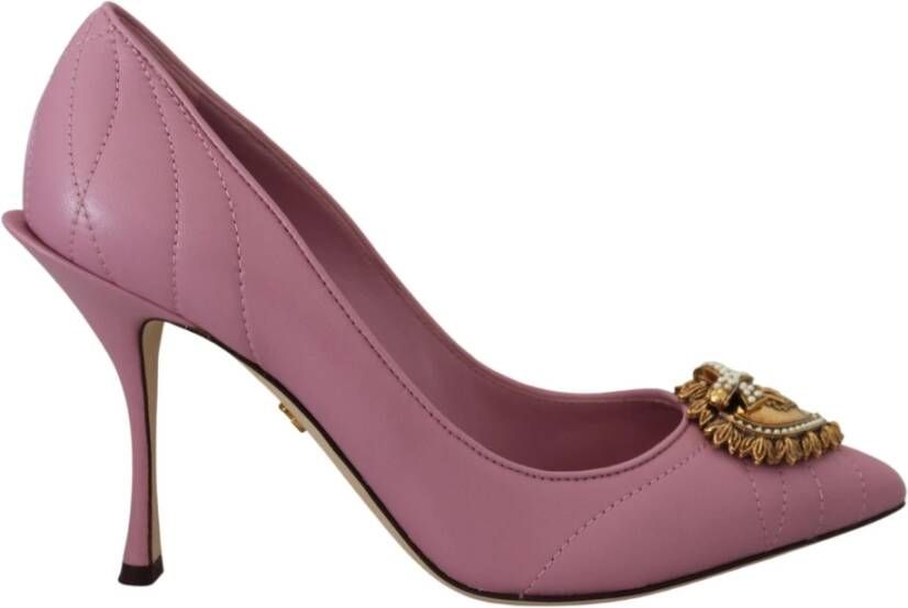 Dolce & Gabbana Pink Leather Heart Devotion Heels Pumps Shoes Roze Dames