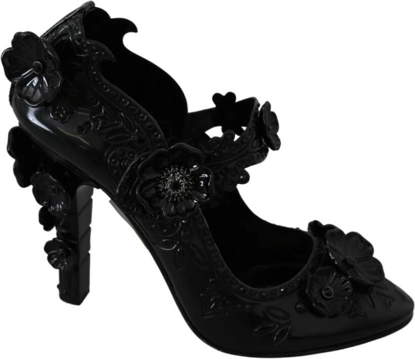 Dolce & Gabbana Zwarte Bloemenkristal Cinderella Hakken Black Dames