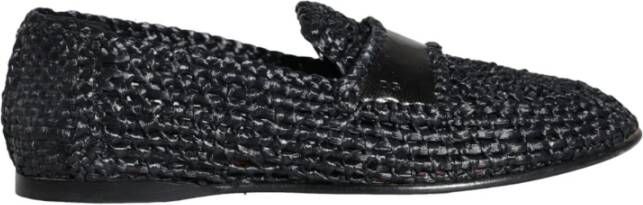 Dolce & Gabbana Raffia Slip-On Loafers Black Heren