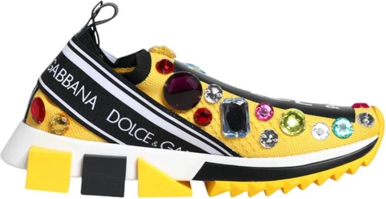 Dolce & Gabbana Rhinestone Lage Sneakers Geel Yellow Dames