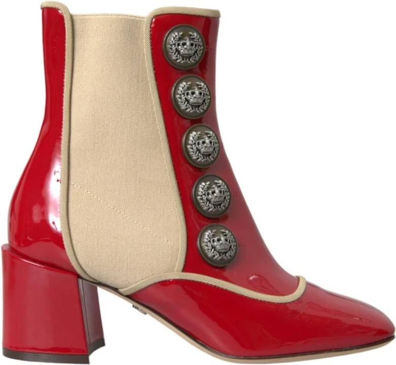 Dolce & Gabbana Rode Beige Leren Versierde Mid Calf Laarzen Red Dames