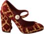 Dolce & Gabbana Rode Bloemen Brokaat Mary Jane Hakken Red Dames - Thumbnail 1