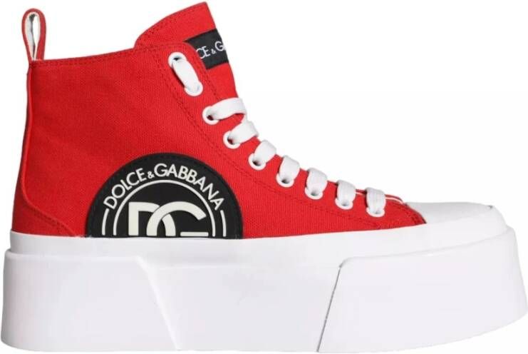 Dolce & Gabbana Rode Canvas Logo High Top Sneakers Laarzen Schoenen Red Dames