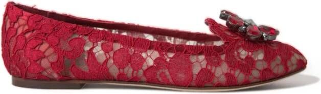 Dolce & Gabbana Rode Kant Kristal Flats Red Dames