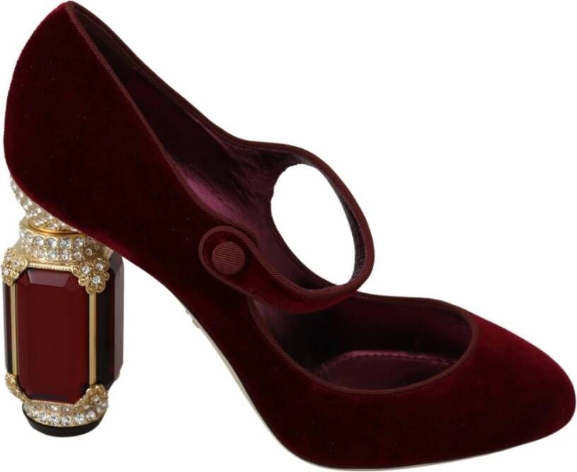 Dolce & Gabbana Rode Kristal Fluweel Mary Janes Hakken Red Dames