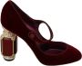 Dolce & Gabbana Rode Kristal Fluweel Mary Janes Hakken Red Dames - Thumbnail 1