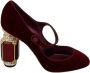 Dolce & Gabbana Rode Kristal Fluweel Mary Janes Hakken Red Dames - Thumbnail 9