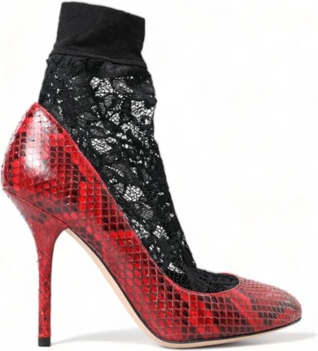 Dolce & Gabbana Rode Leren Kant Sokken Pumps Red Dames