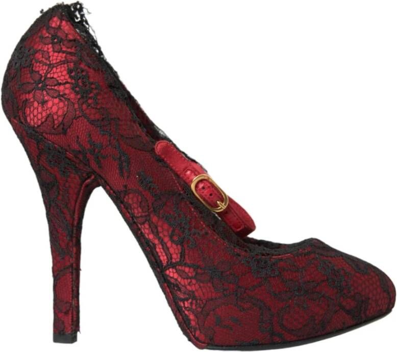 Dolce & Gabbana Rode Satijnen Kant Mary Jane Pumps Red Dames