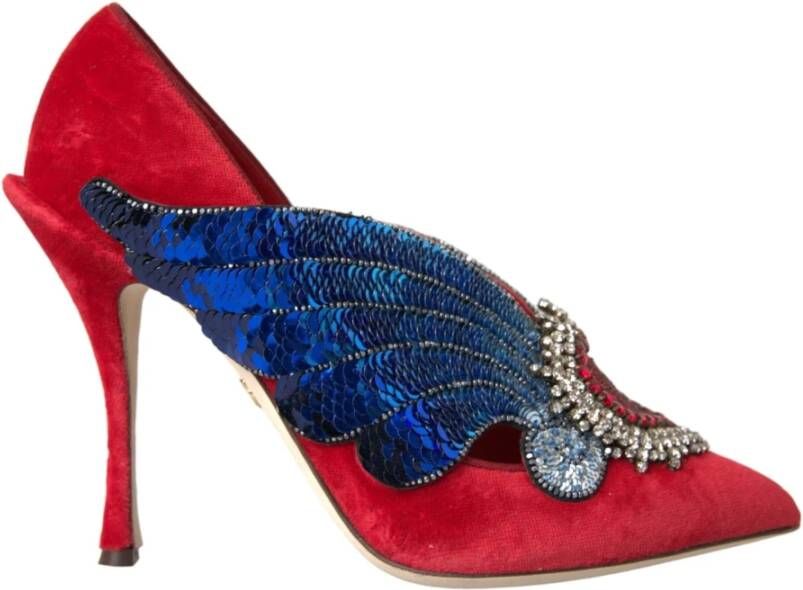 Dolce & Gabbana Rode Velvet Kristal Hakken Pumps Schoenen Red Dames