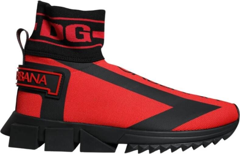 Dolce & Gabbana Rood Zwart High Top Sneakers Logo Red Heren