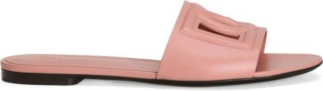 Dolce & Gabbana Roze leren slide sandalen DG Millennials Pink Dames