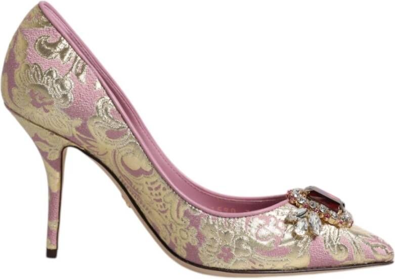 Dolce & Gabbana Roze Goud Bloemen Jacquard Kristal Hakken Multicolor Dames