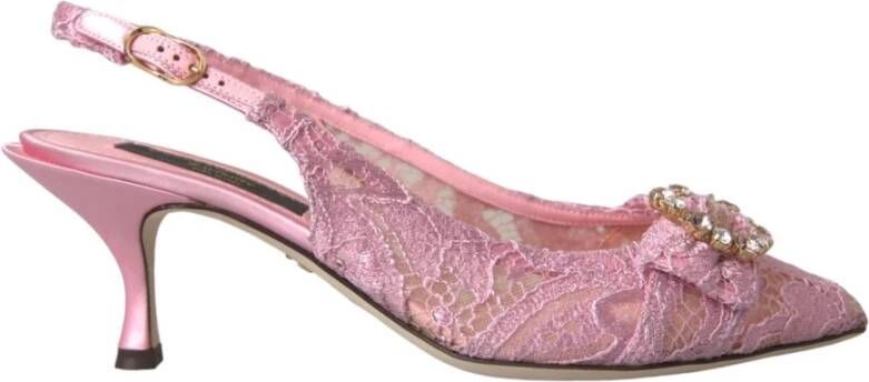 Dolce & Gabbana Roze Kristal Kant Slingback Hakken Pink Dames