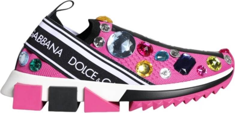 Dolce & Gabbana Roze Sorrento Crystals Lage Sneakers Pink Dames