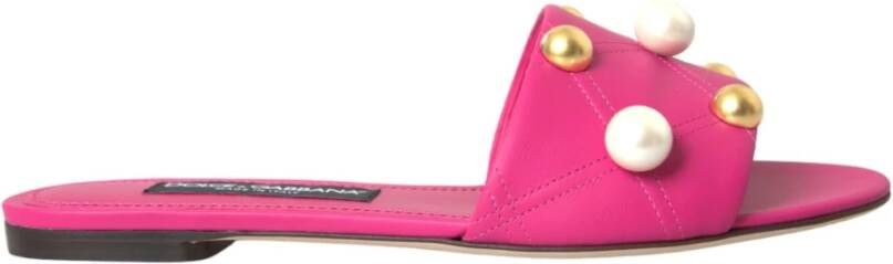Dolce & Gabbana Roze Leren Platte Sandalen Pink Dames