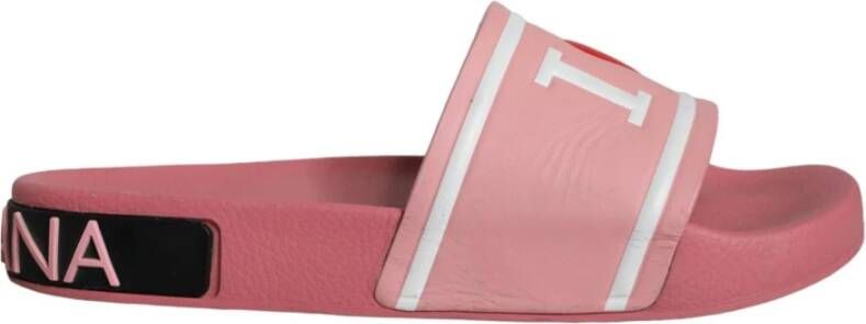 Dolce & Gabbana Roze Leren Slide Sandalen met Logo Pink Dames