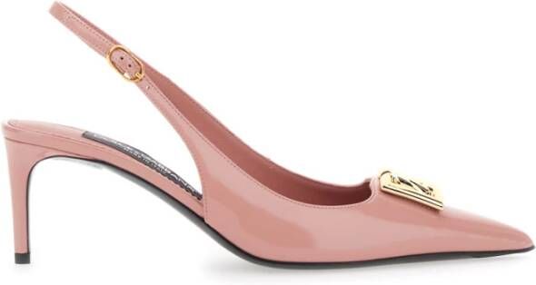 Dolce & Gabbana Roze Logo Plaque Slingback Pumps Leer Pink Dames