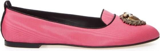 Dolce & Gabbana Velvet Loafers met Gouden Hart Detail Pink Dames