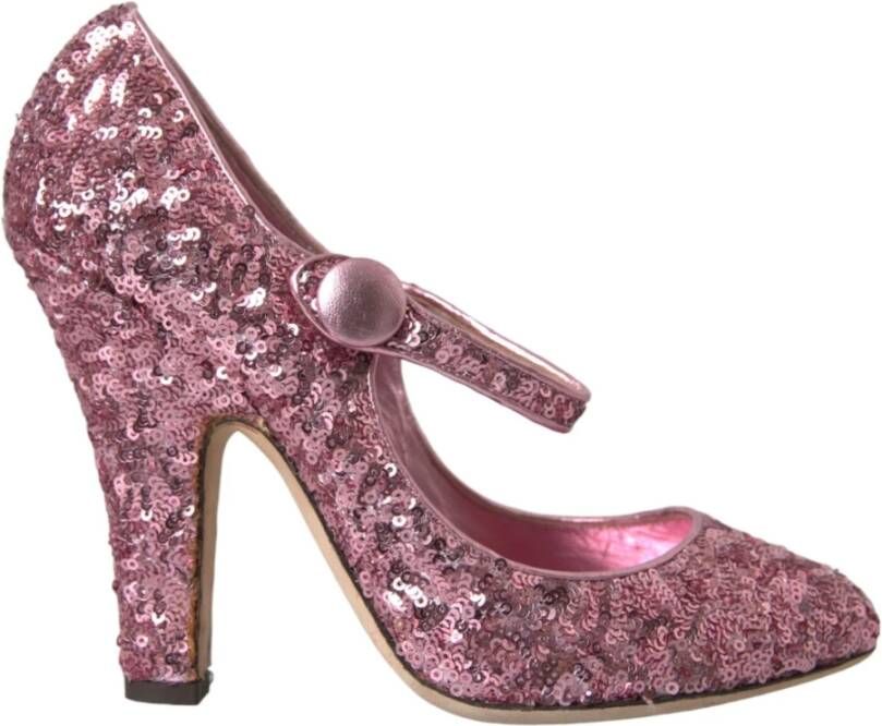 Dolce & Gabbana Roze Sequin Mary Jane Hoge Hakken Pink Dames