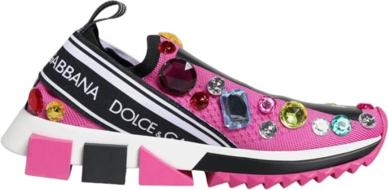 Dolce & Gabbana Roze Sorrento Crystals Lage Sneakers Pink Dames