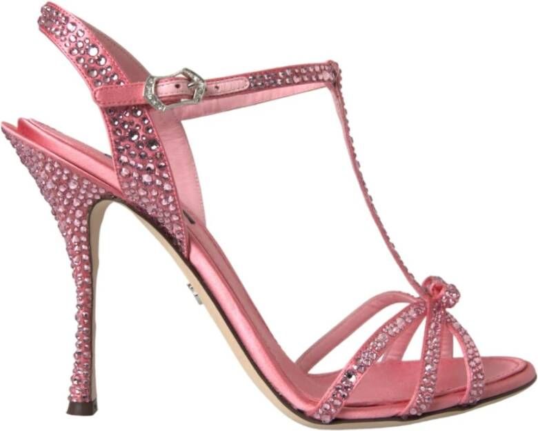 Dolce & Gabbana Roze Strass Enkelband Hakken Sandalen Pink Dames