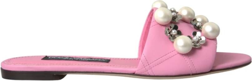 Dolce & Gabbana Roze versierde leren platte sandalen Pink Dames