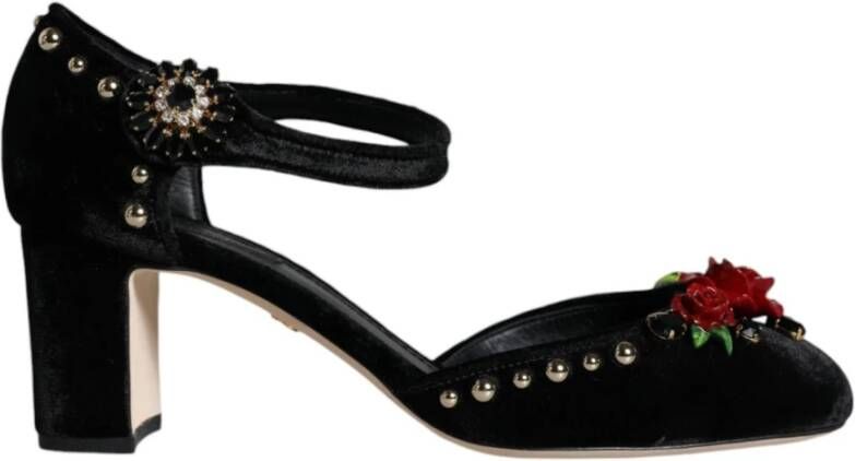 Dolce & Gabbana Rozen Velvet Enkelband Pompen Black Dames