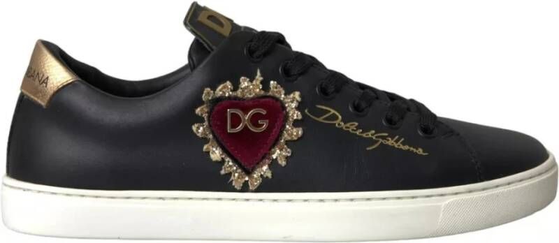 Dolce & Gabbana Sacred Heart Lace-Up Sneakers Zwart Goud Black Dames